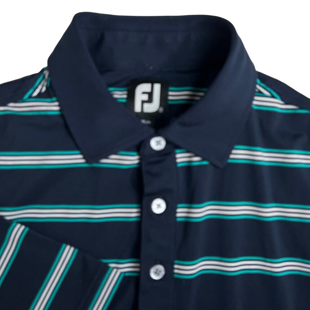 FOOTJOY Golf Polo Blue Stripes Polyester Spandex Stretch‎ No Logos M